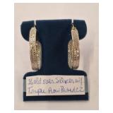 Gold Over Silver Triple Row Pave Hoop Earings