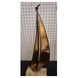 22" Brass Sailboat Sculpture on Stone Base