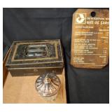 Metal Cash Box, Cut Glass Jar, Wooden Menu
