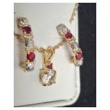 Gold Over Silver Ruby and CZ Jewelry Set