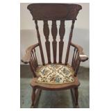 Wooden Rocking Chair with Needlepoint Seat