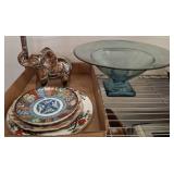 Decorative Plates, Glass Bowl, and Silver-Ton
