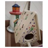 Ceramic Birdhouse and Lighthouse Decor Lot
