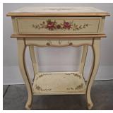 Hand-Painted Floral Wood Side Table 18x12x25