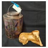 Copper Stained Glass Lantern and Ceramic Dog