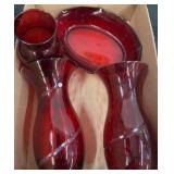 Ruby Red Glass Vases and Plate Lot