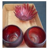 Three Red Glass Decorative Bowls