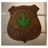 Marijuana Inspector Shield Badge Brass