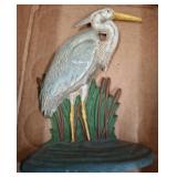 Cast Iron Heron Doorstop with Painted Detail