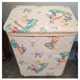 Fabric-Covered Lidded Hamper with Illustrated