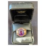 10 k Gold Ring with Purple Stone in Box
