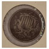 1867 US Shield Nickel 5 Cents Coin