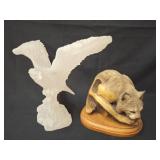 Two Animal Sculptures: Bird and Cougar