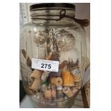 Large Jar of Wooden Spools of Thread