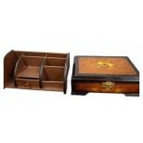 Wood Desk Organizer and Inlaid Jewelry Box