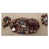 1950s-60s Rhinestone Brooch & Clip Earrings