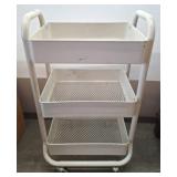 Three-Tier White Metal Rolling Cart