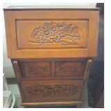 Carved Wood Drop Front Secretary Desk 25x14x