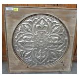 Decorative Embossed Metal and Wood Panel, 29x