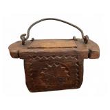Wooden Hand-Carved Lidded Box With Handle