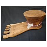 Unique Hand-Carved Wooden Foot Plant Stand 21"