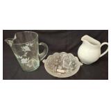 Glass and Ceramic Pitchers with Frosted Bowl