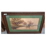 Framed Pastoral Print with Horses, 43x29