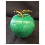 Serpentine Apple Paperweight with Brass Leaf