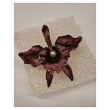 Purple Orchid Flower Brooch with Pearl