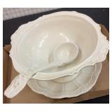 White Ceramic Tureen With Ladle and Lid