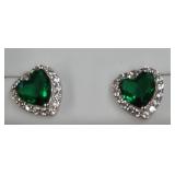 Heart-Shaped Green Stone Stud Earrings