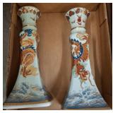 Porcelain Dragon Motif Candleholders