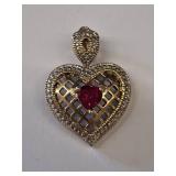 Gold-Tone Heart Pendant with Red Stone marked .925