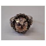 Sterling Silver Ring with Oval Stone, Size 8.