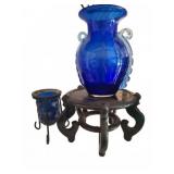 Cobalt Blue Glass Vase With Mosaic Holder