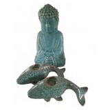 Turquoise Ceramic Buddha and Fish Candle Hold