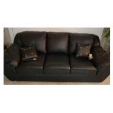 8ft Black Leather-Style Sofa with Pillows