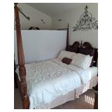 Queen Four-Poster Carved Wood Bed