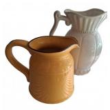 Two Decorative Pitchers, Ceramic and Enamel