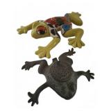 Cast Metal Frog Inkwell Holder & Ceramic Frog