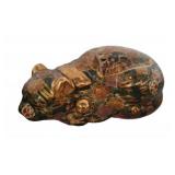 Gilded Ceramic Cat Figurine With Floral Motif
