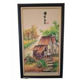 Framed 19x32 Cottage Landscape Painting