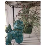 Turquoise Ceramic Foo Dog and Faux Plant