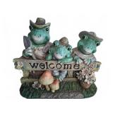 Ceramic Garden Frog Family Welcome Sign