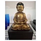 Gold-Tone Seated Buddha Statue on Stand