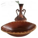 Decorative Bronze Vase and Woven-Edged Bowl
