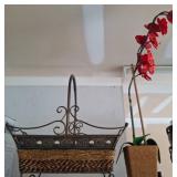 Metal and Wicker Basket with Faux Red Orchid