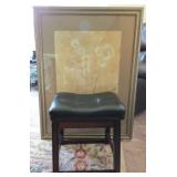Framed Floral Artwork 31x40 and Padded Stool