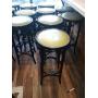 LEATHER SEAT BACKLESS WOOD FRAME STOOLS