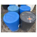 (4) 55 GALLON PLASTIC BARRELS WITHOUT LIDS